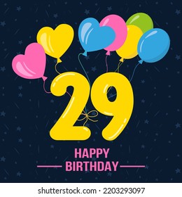 Happy 29th birthday, Happy birthday wishes cards, Birthday wishes.  vector illustration eps10