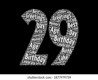 Happy 29th birthday word cloud, holiday concept background