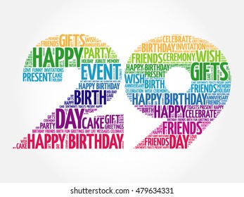 Happy 29th birthday word cloud collage concept