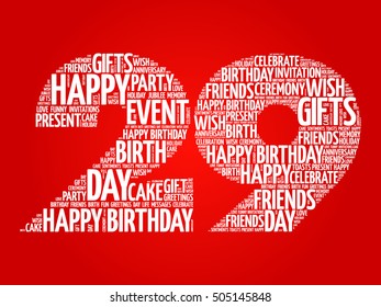 Happy 29th birthday word cloud collage concept