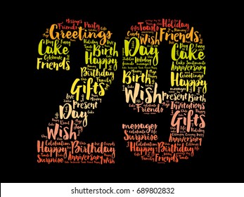 Happy 29th birthday word cloud collage concept