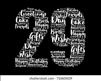 Happy 29th birthday word cloud collage concept