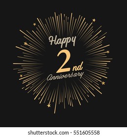 Happy 2nd Anniversary. with fireworks and star on dark background.Greeting card, banner, poster