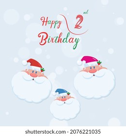 Happy 2nd  birthday, Greeting card, Vector illustration design.
