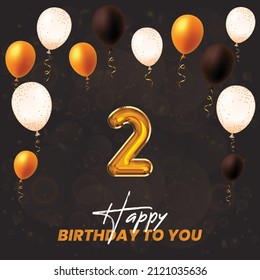 Happy 2nd birthday, greeting card, vector illustration design.
