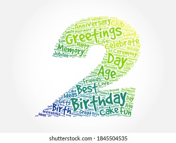 Happy 2nd birthday word cloud, holiday concept background