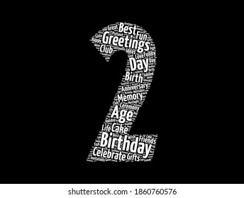 Happy 2nd birthday word cloud, holiday concept background