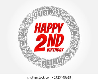 Happy 2nd birthday word cloud, holiday concept background