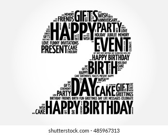 Happy 2nd birthday word cloud collage concept