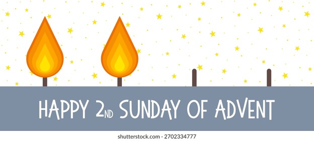 Feliz 2º Domingo do Advento. Cartão com duas chamas e um fundo estrelado.