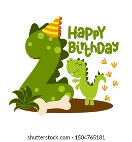 Happy 2st Birthday - Cute dinosaur alphabet doodle. Hand drawn vector cartoon set for kids. Good for textiles, clothes, bday gifts.