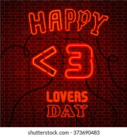 Happy <3 LOVERS Day. RED Neon lights Valentine's greeting card