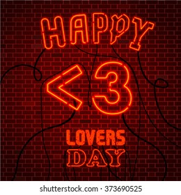 Happy <3 LOVERS Day. RED Neon lights Valentine's greeting card