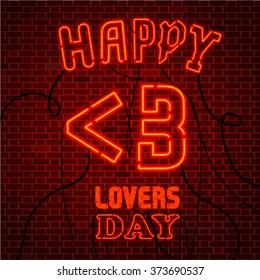 Happy <3 LOVERS Day. RED Neon lights Valentine's greeting card