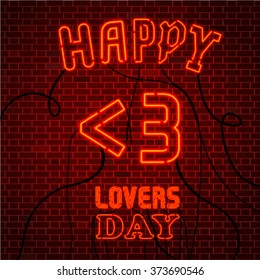Happy <3 LOVERS Day. RED Neon lights Valentine's greeting card