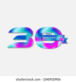 Happy 30 year anniversary with fluid color. Birthday Number Template. EPS 10 vector.