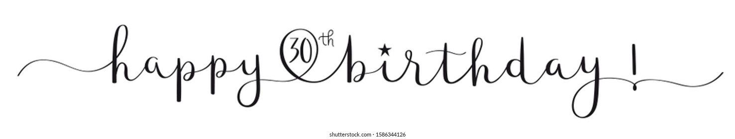 HAPPY 30th BIRTHDAY! Black Vector Brush Calligraphy Banner With Swashes