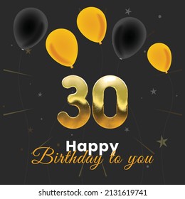 Happy 30th birthday, greeting card, vector illustration design.
