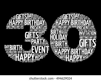 Happy 30th birthday word cloud collage concept