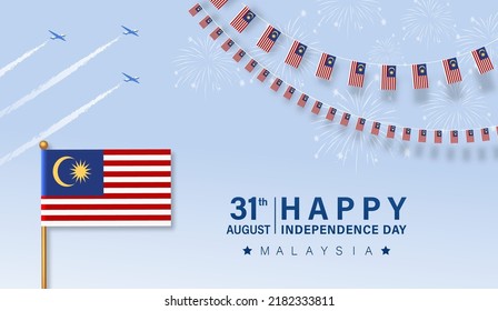 Happy 31st August Malaysia Independence Day Vector Illustration. Petronas Tower Design for 65th National Day Poster Banner Template. Twin Tower and Flag of Malaysia