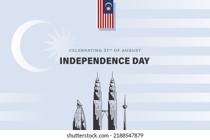 Happy 31st August Malaysia Independence Day Vector Illustration. Design for 65th National Day Poster Banner Template. Twin Tower and Flag of Malaysia