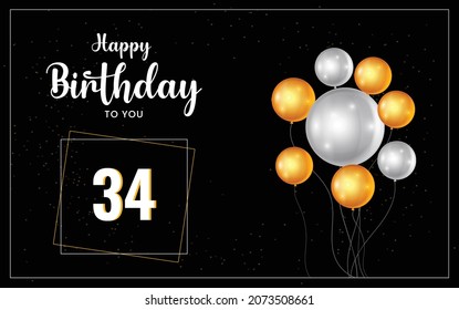 Happy 34 birthday, Greeting card, Vector illustration design.
