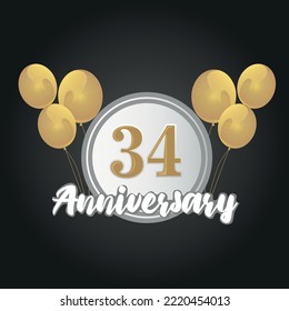 Happy 34th anniversary balloons greeting card background. balloons greeting card background vector design
