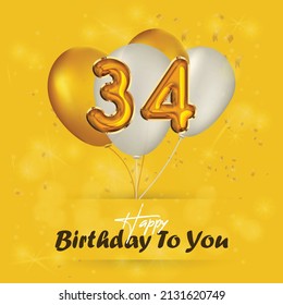Happy 34th birthday, greeting card, vector illustration design.
