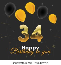 Happy 34th Birthday Greeting Card Vector Stock Vector (Royalty Free ...