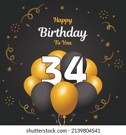 Happy 34th  birthday, greeting card, vector illustration design.
