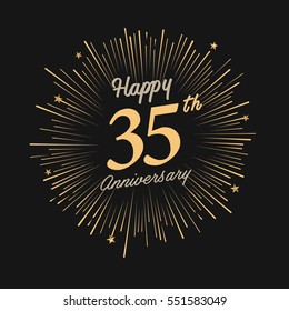 Happy 35th Anniversary. with fireworks and star on dark background.Greeting card, banner, poster