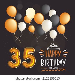 Happy 35th birthday, greeting card, vector illustration design.
