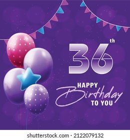 Happy 36th birthday, greeting card, vector illustration design.
