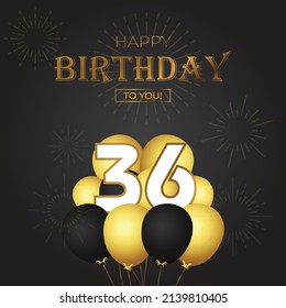 Happy 36th  birthday, greeting card, vector illustration design.
