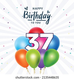 Happy 37th birthday, greeting card, vector illustration design.
