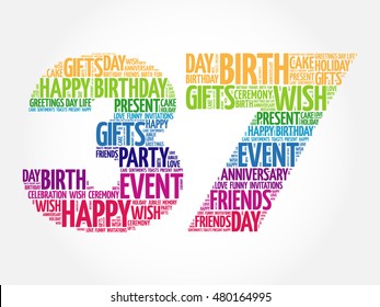 Happy 37th birthday word cloud collage concept