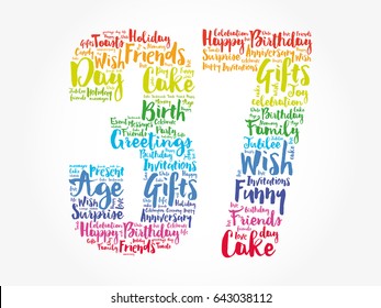 Happy 37th birthday word cloud collage concept