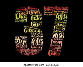 Happy 37th birthday word cloud collage concept