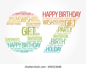 Happy 37th birthday word cloud collage concept