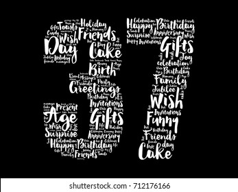 Happy 37th birthday word cloud collage concept