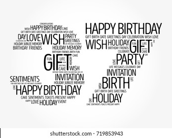 Happy 37th birthday word cloud collage concept