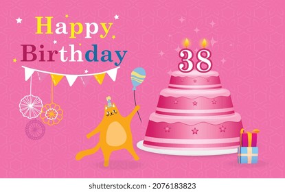 Happy 38 birthday, Greeting card, Vector illustration design.
