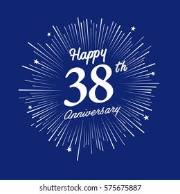 Happy 38th Anniversary. with fireworks and star on blue background.Greeting card, banner, poster