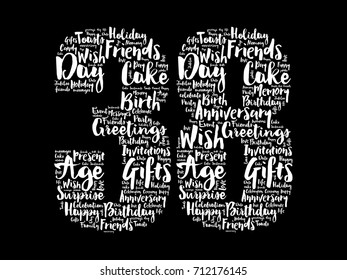 Happy 38th birthday word cloud collage concept