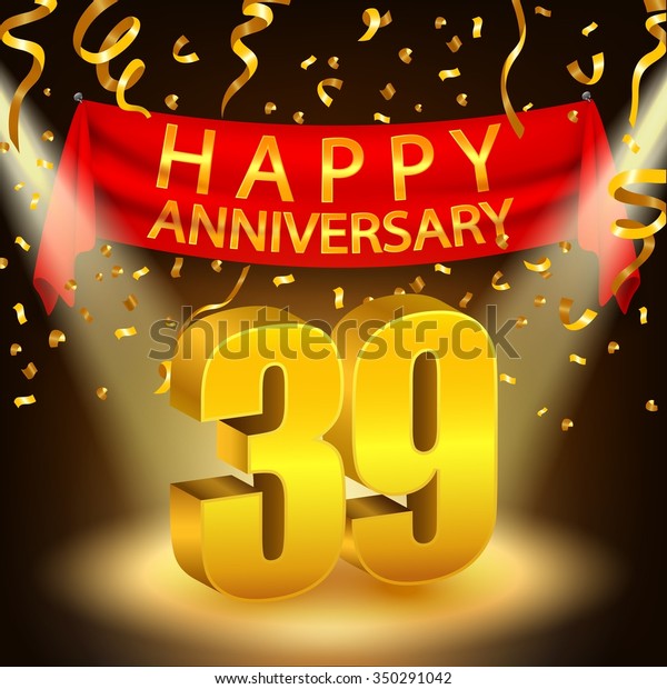 Happy 39th Anniversary Celebration Golden Confetti Stock Vector