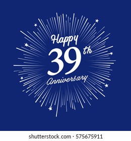 Happy 39th Anniversary. with fireworks and star on blue background.Greeting card, banner, poster