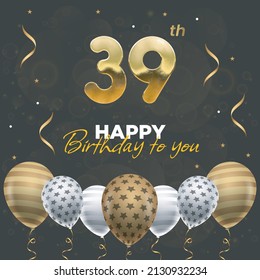 Happy 39th birthday, greeting card, vector illustration design.
