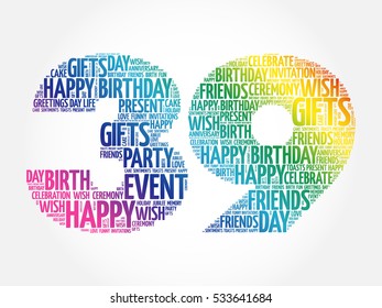 Happy 39th birthday word cloud collage concept