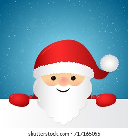 Happy 3d Santa Claus on shiny background with snowflakes. Vector.