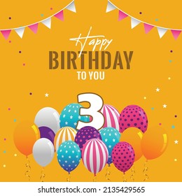Happy 3rd birthday, greeting card, vector illustration design.
